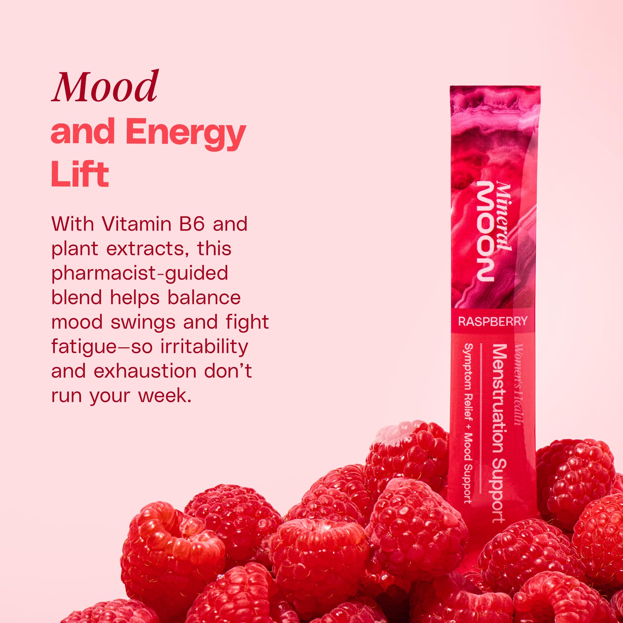 Mineral Moon Premium Menstruation Support - 14 Sachets Raspberry Drink - Hormonal Balance & PMS Support - Reduce Period Cramps, Fatigue & Nausea -with Magnesium Bisglycinate, BenfoPure B1 & Vitamin B6 Mineral Moon buy australia supplements