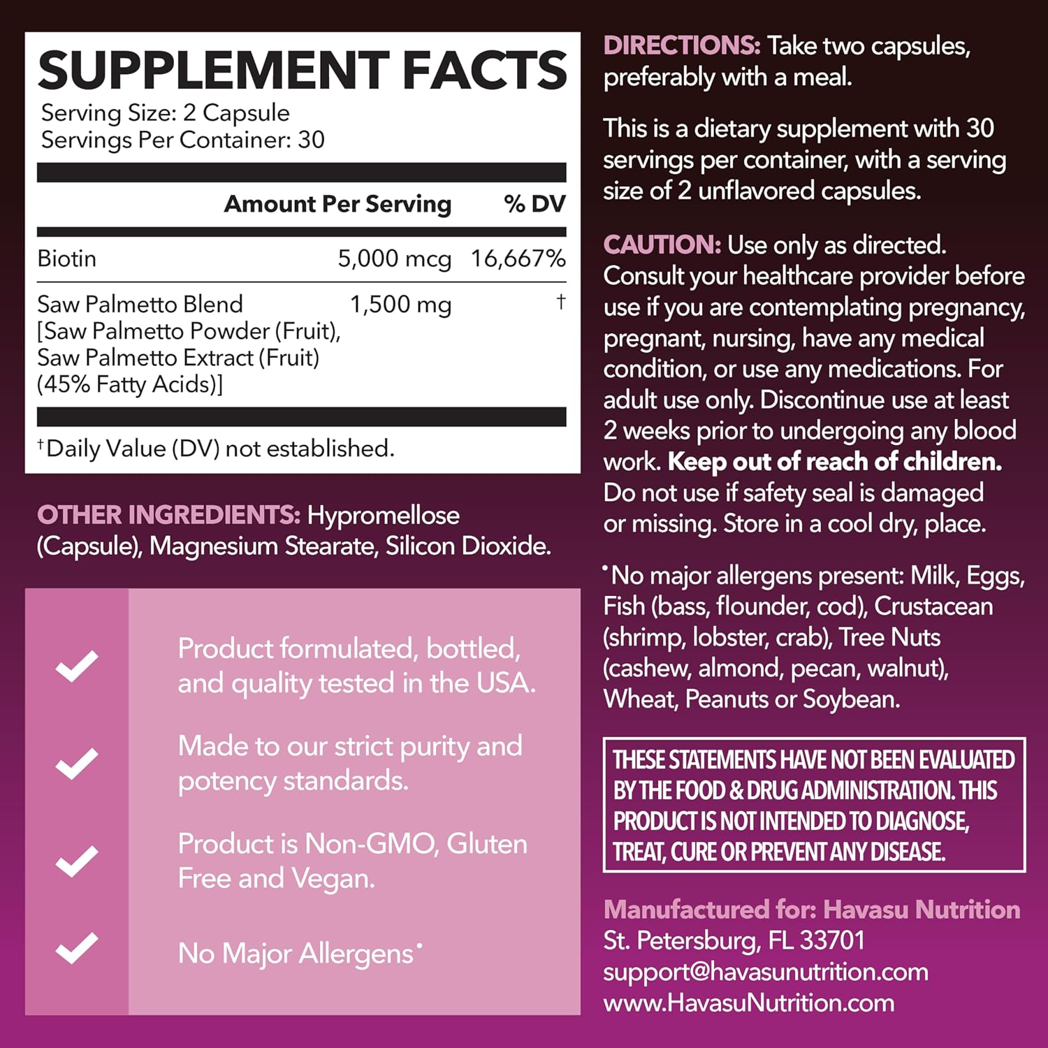 Saw Palmetto for Women with Bitoin 5000mcg Per Serving, 30-Day Supply | Vegan, Non-GMO DHT Blocker for Women for Hair, Skin and Nails, Saw Palmetto Extract with Biotin for Thicker Looking Hair Gsupps Australia