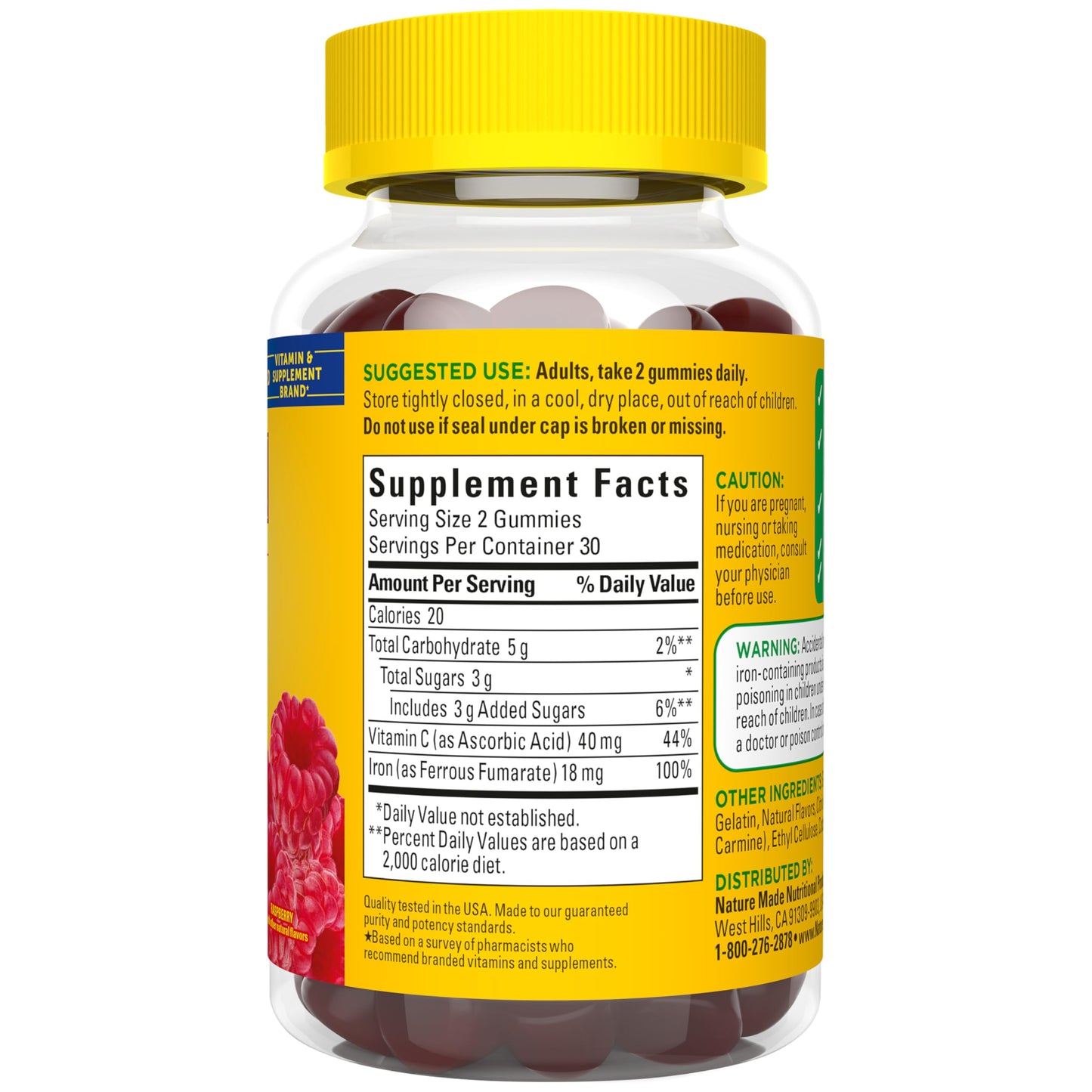 Nature Made Iron 18 mg per serving Gummies with Vitamin C, Iron Supplement for Red Blood Cell Support, 60 Gummies, 30 Day Supply Nature Made
