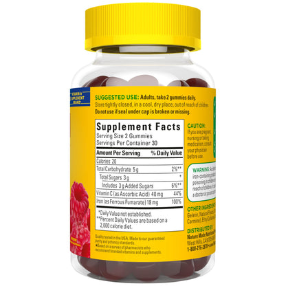 Nature Made Iron 18 mg per serving Gummies with Vitamin C, Iron Supplement for Red Blood Cell Support, 60 Gummies, 30 Day Supply Nature Made