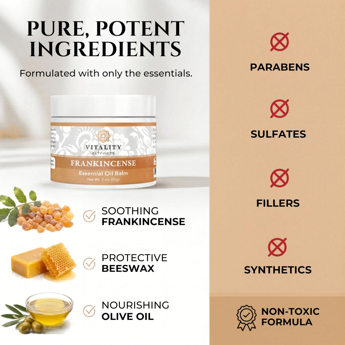 Vitality Extracts Frankincense Essential Oil Balm (2oz) – Boswellia Serrata, Beeswax & Vitamin E, Deep Moisturizing Skin Balm for Dry, Cracked Skin, Soothing & Nourishing for All Skin Types Vitality