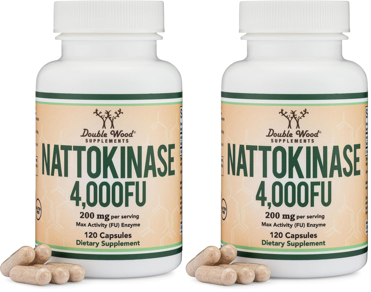 Nattokinase Supplement 4,000 FU Servings, 120 Capsules (Derived from Japanese Natto) Systemic Enzymes for Cardiovascular and Circulatory Support by Double Wood