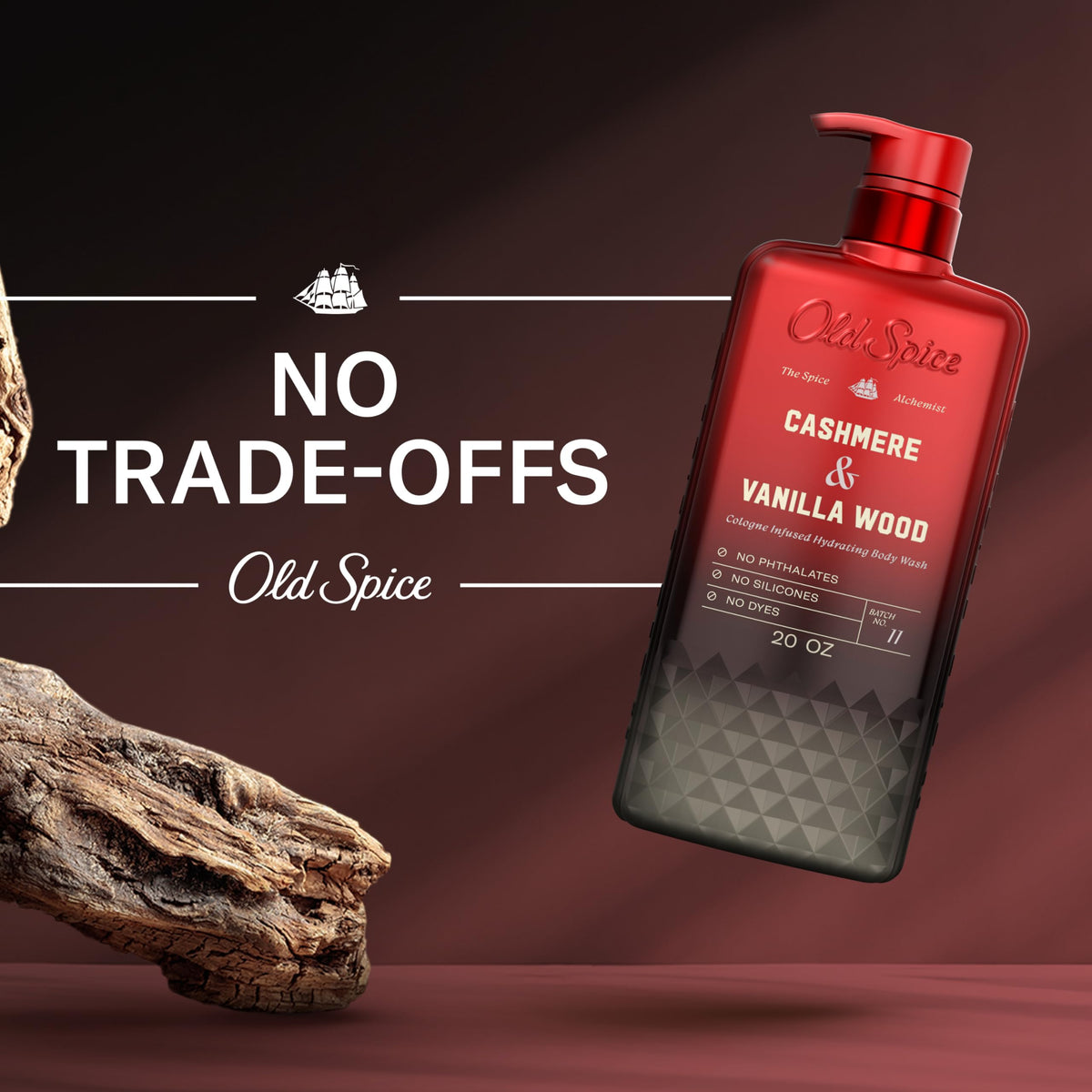 Old Spice Body Wash for Men, The Spice Alchemist Collection, 24/7 Cologne Infused Hydration, No Trade Off Formula, Free of Phthalates Silicones & Dyes, Cashmere + Vanilla Wood Scent, 20 oz Old Spice