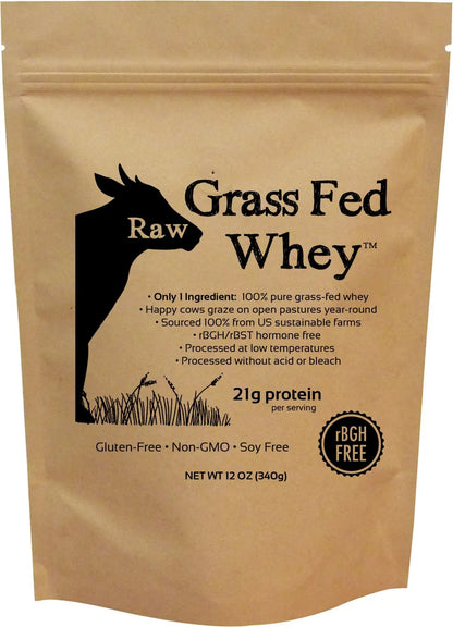 Raw Grass Fed Whey Protein Powder, Unflavored – 1 Ingredient, No Additives or Fillers, Undenatured, Made in USA, 12 oz Raw Organic Whey
