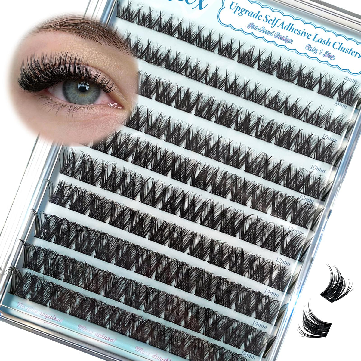 Uiheex Self Adhesive Lash Clusters Natural Self Adhesive Eyelashes,Pre glued Eyelash Clusters No Glue Needed Lashes Wispy,C- curly,DIY cluster eyelash extensions,8-14mm 120pcs Uiheex