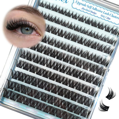 Uiheex Self Adhesive Lash Clusters Natural Self Adhesive Eyelashes,Pre glued Eyelash Clusters No Glue Needed Lashes Wispy,C- curly,DIY cluster eyelash extensions,8-14mm 120pcs Uiheex