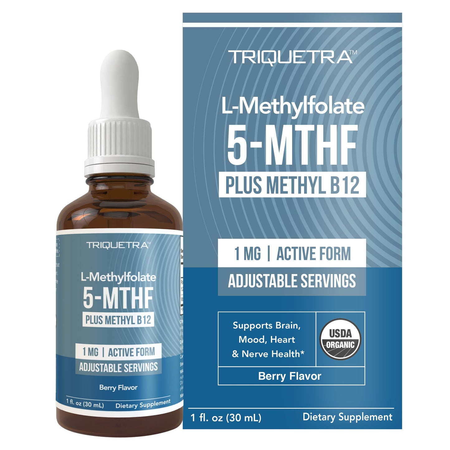 Organic Methyl Folate 1000 mcg + Methyl B12 Cofactor (300 Servings) – Metabolically Active 5-MTHF Form, Organic Berry Flavor Triquetra Health