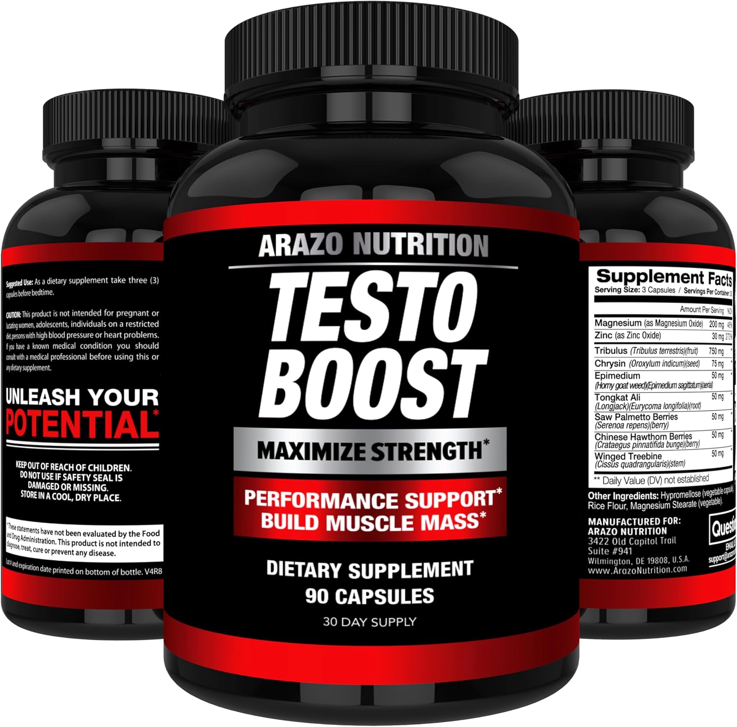 Arazo Nutrition TestoBoost Test Booster Supplement - Potent & Natural Herbal Pills - Boost Muscle Growth - Tribulus, Epimedium, Hawthorn, Zinc, Minerals Gsupps Australia