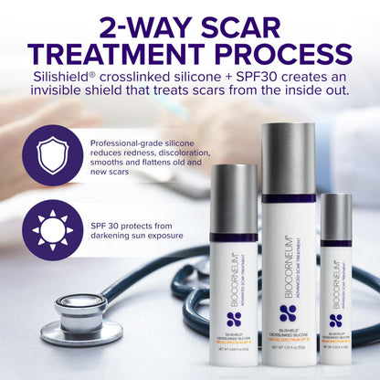 Biocorneum Advanced Scar Treatment with Silishield® & SPF 30 10g – Medical Grade Silicone Gel to Support Healing of Surgical Scars and Marks BIOCORNEUM