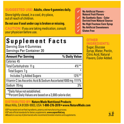 Nature Made Maximum Strength Dosage Vitamin C 1000mg per Serving, Immune Support Vitamin C Gummies for Adults, 80 Gummies, 20 Day Supply Nature Made
