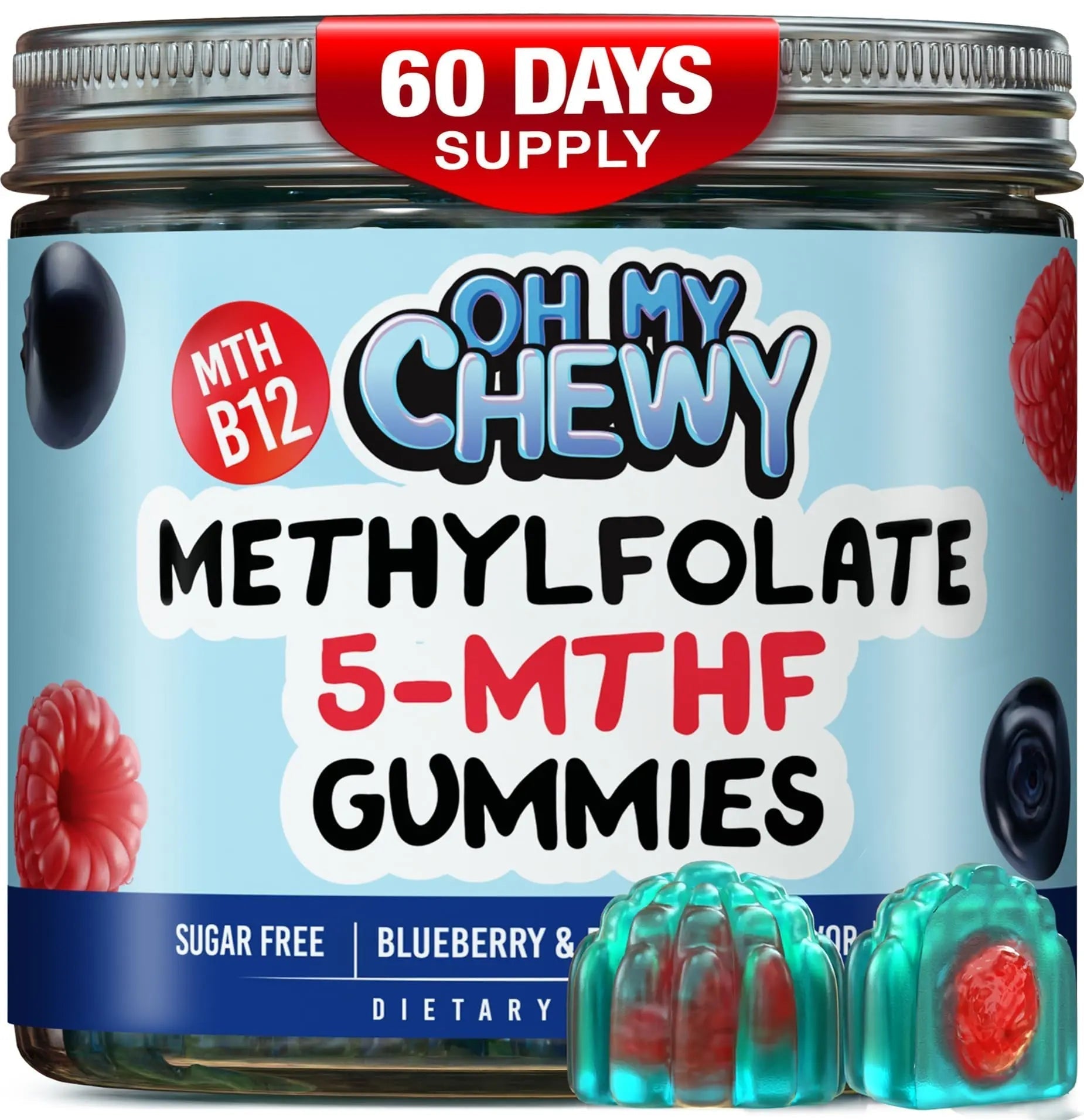 Center-Filled 5-MTHF Folate L-MethylFolate Sugar-Free Gummies - MTHFR Supplement Support with Methylated B1, B6 and Methyl B12 Multivitamins OH MY CHEWY buy australia supplements
