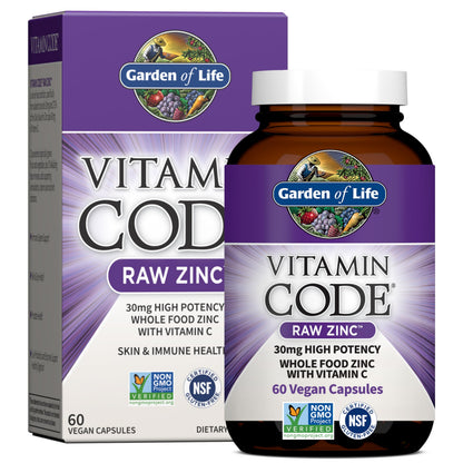 Garden of Life Zinc Supplements 30mg High Potency Raw Zinc and Vitamin C Multimineral Supplement, Vitamin Code Vitamins Trace Minerals & Probiotics Garden of Life