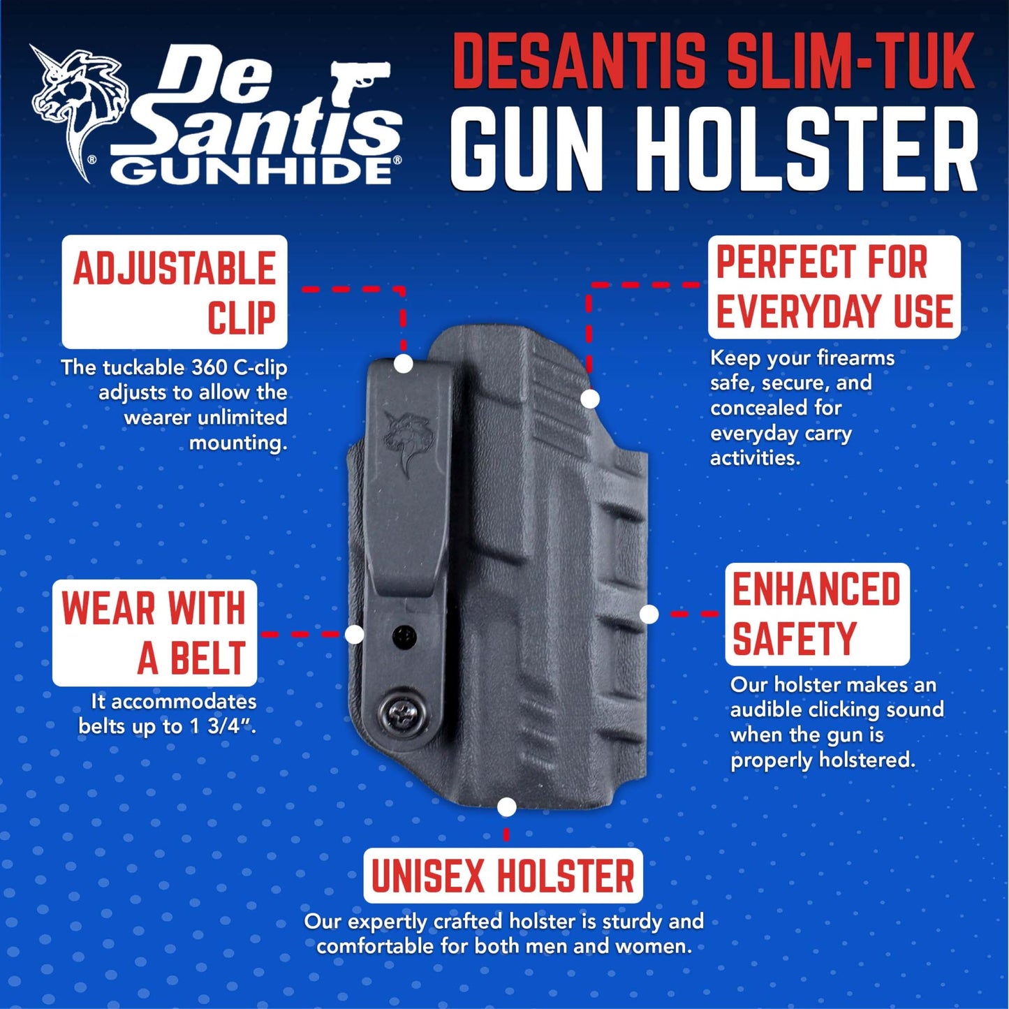 DeSantis Slim-Tuk - IWB Holster for Men and Women, Pistol Holster for Concealed Carry, Suitable for Appendix Wear, Ambidextrous, Made with Kydex, Adjustable Tension, Tuckable 360 C-Clip Gsupps Australia