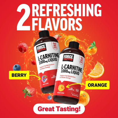 Force Factor L-Carnitine Liquid 3000mg, Maximum Strength Supplement to Support Fat Metabolism, Cellular Energy & Muscle Recovery, High Absorbing Force Factor