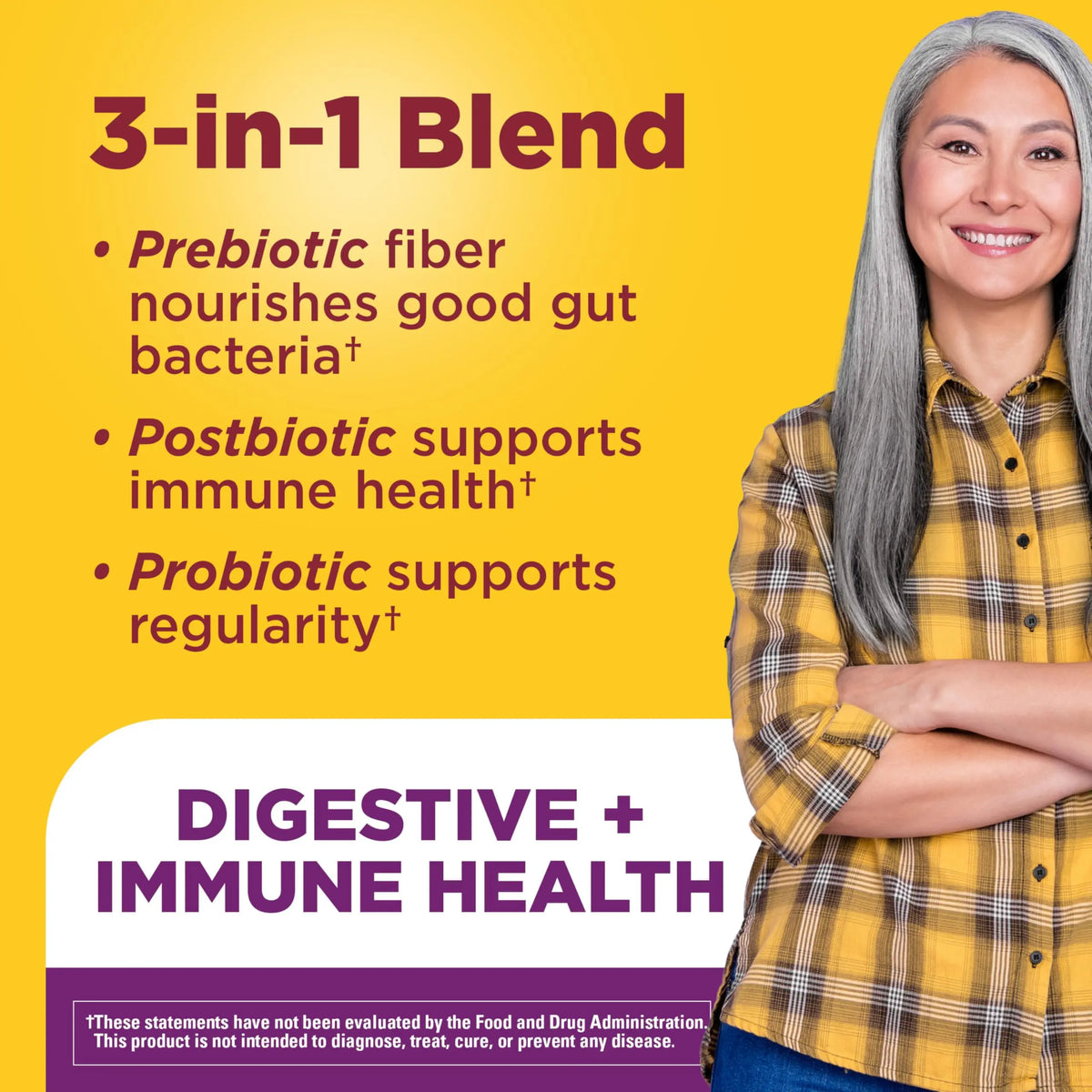 Nature Made Triple-Action Biotics, Gut and Immune Health Support, Digestive Probiotics for Women and Men, Prebiotic Fiber Gummies, 48 Gummies, 24 Day Supply Nature Made