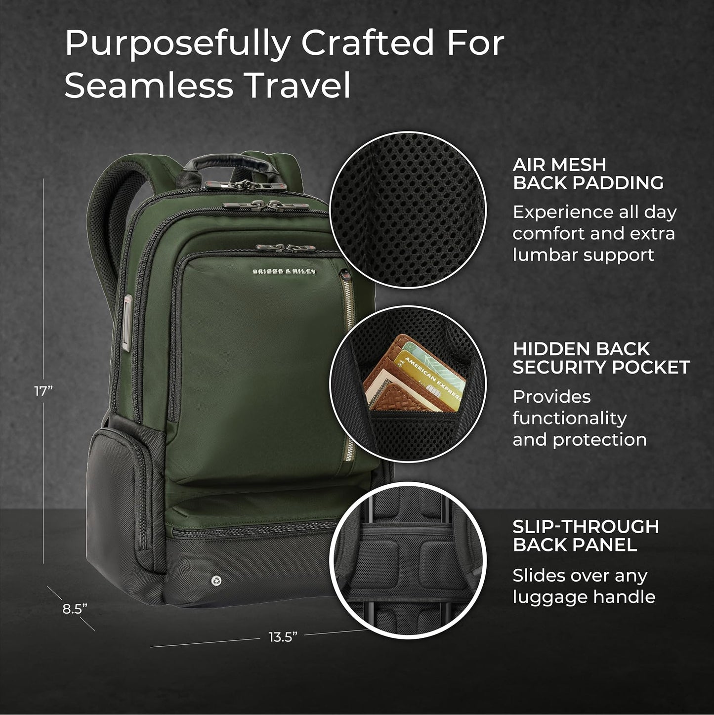 Briggs & Riley Medium Expandable Briefcase - Laptop Bag for Work & Travel, Briefs for Men & Women, Includes Shoulder Strap, Self-Repairing Zippers, Fits up to 15" Computer - HTA Collection, Black Gsupps Australia