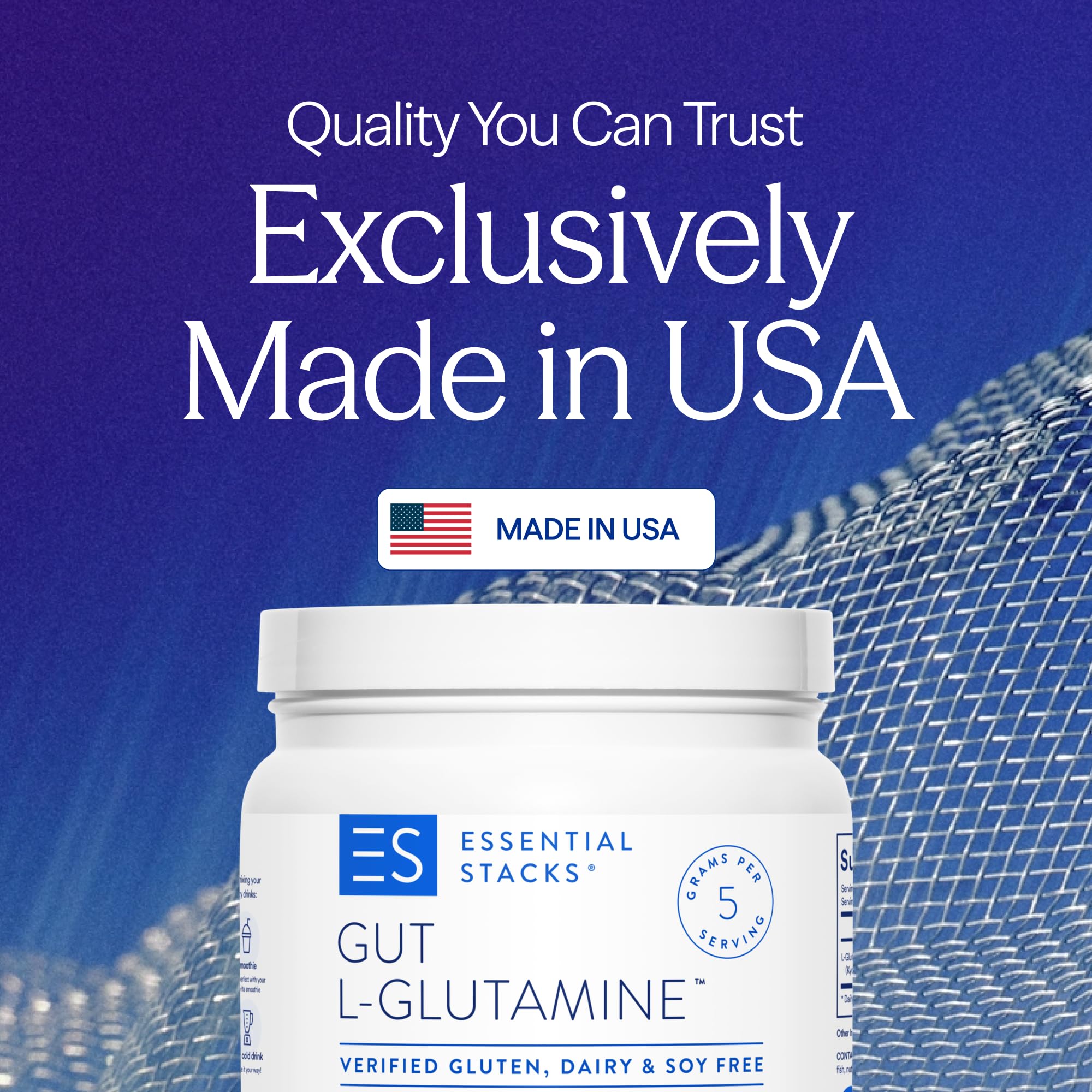 Essential Stacks Gut L-Glutamine Powder - Exclusively Made in USA - Pure L Glutamine Powder for Gut Health (100 Servings, Unflavored) Essential Stacks buy australia supplements