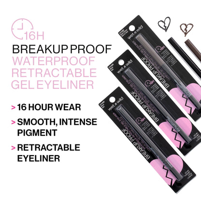 wet n wild Mega Last Breakup Proof Waterproof Retractable Gel Eyeliner - Ultra Pigmented 16-Hour Long Wear, Smudge Proof Satin Finish Formula, Cruelty-Free & Vegan - Charcoal wet n wild
