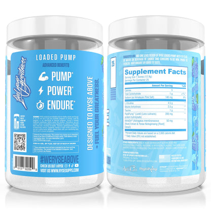 Ryse Loaded Pump Pre Workout Powder - Blue Razz Slush - No Caffeine Stimulant Free Formula for Pump, Power & Endurance - L-Citrulline, PeptiPump, Betaine Anhydrous, Taurine & AstraGin - 25 Servings