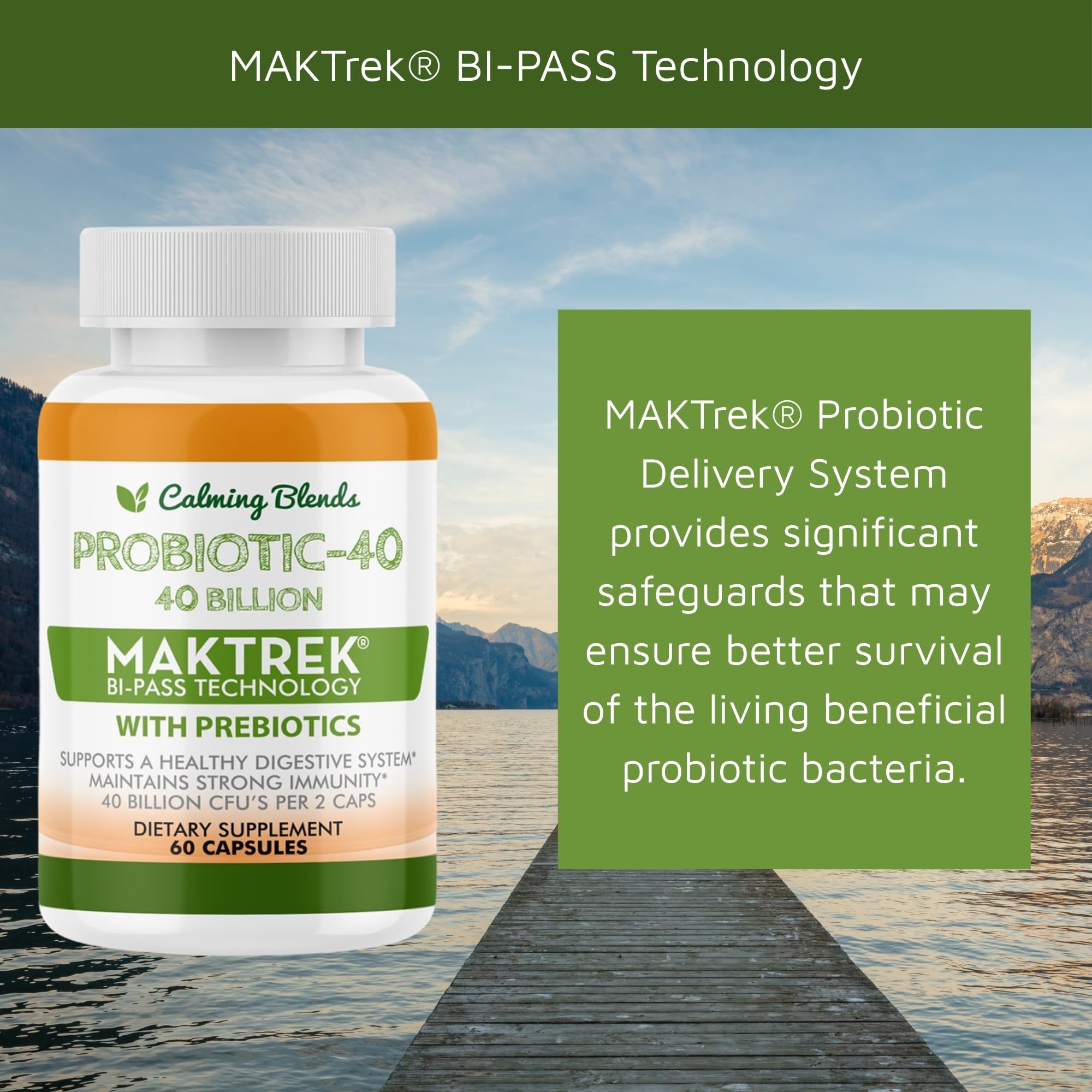 CALMING BLENDS Probiotic, 40 Billion CFU, Bi-Pass Delivery System for Maximum Effectiveness, Shelf Stable, 60 Vegetable Capsules CALMING BLENDS buy australia supplements