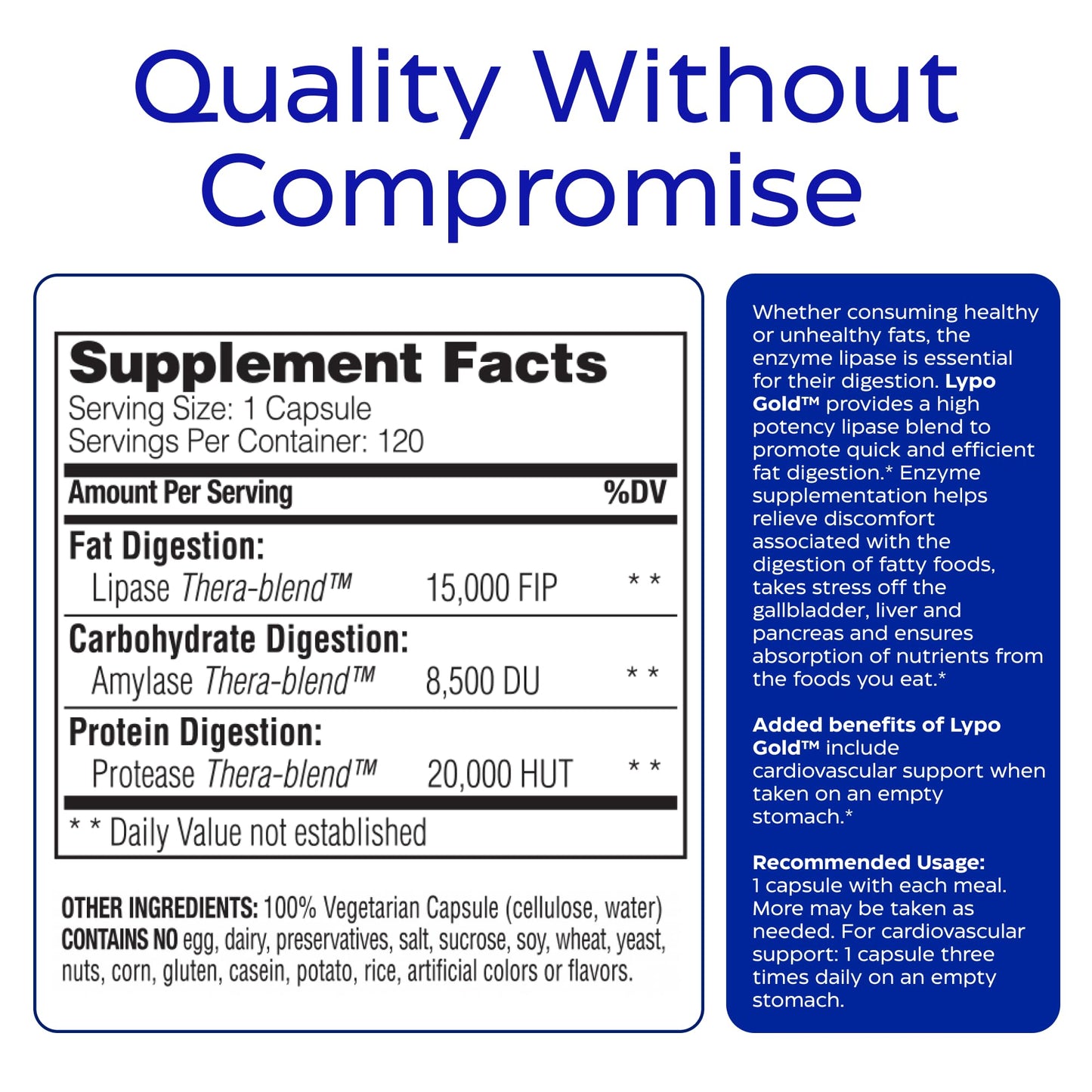 Enzymedica Lypo Gold - Protease, Amylase & Lipase Digestive Enzymes for Women & Men, Enzyme Supplement for Fat Digestion, Gut Health & Gallbladder Support, Helps Gas & Bloating, Gluten Free - 60 Caps Gsupps Australia