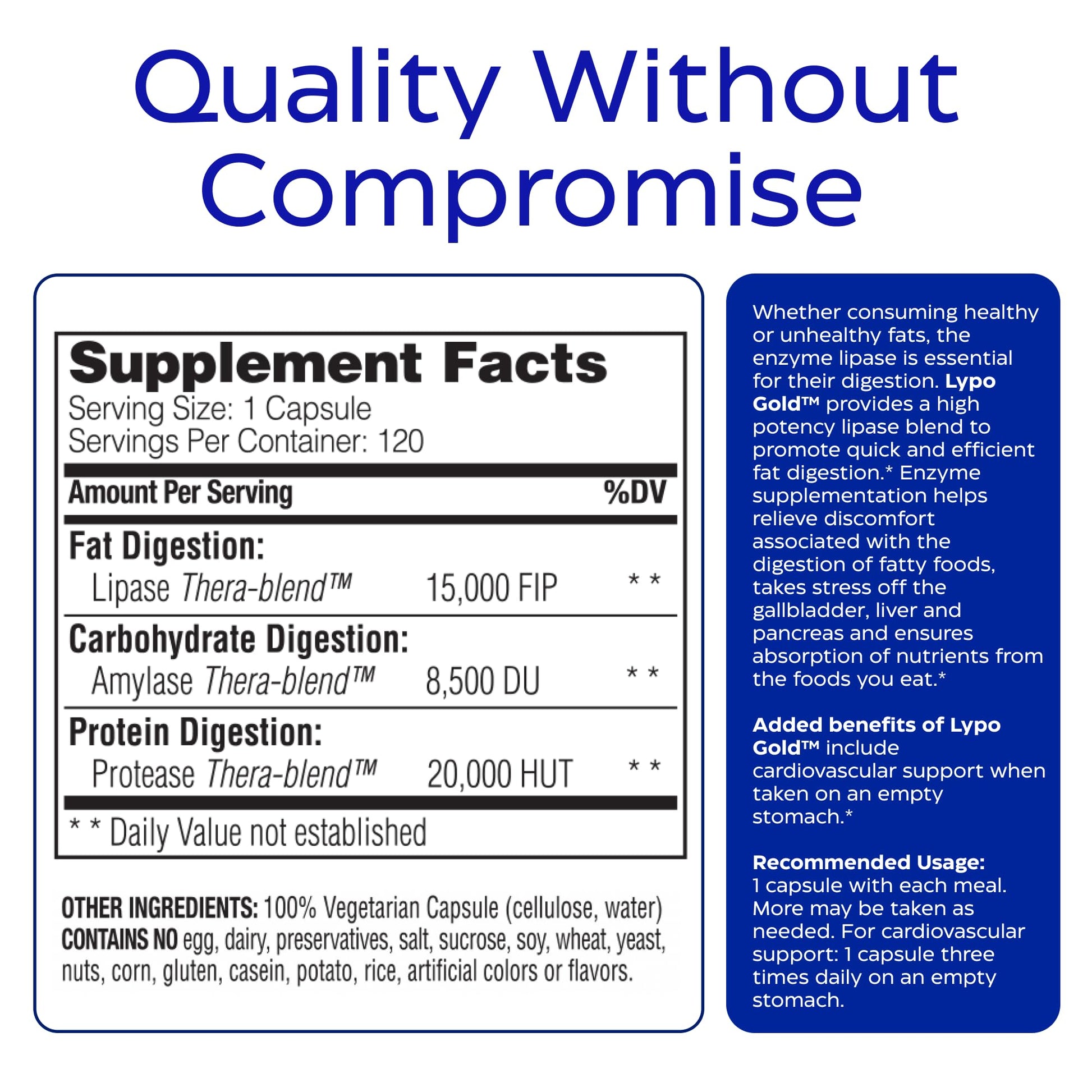 Enzymedica Lypo Gold - Protease, Amylase & Lipase Digestive Enzymes for Women & Men, Enzyme Supplement for Fat Digestion, Gut Health & Gallbladder Support, Helps Gas & Bloating, Gluten Free - 60 Caps Gsupps Australia