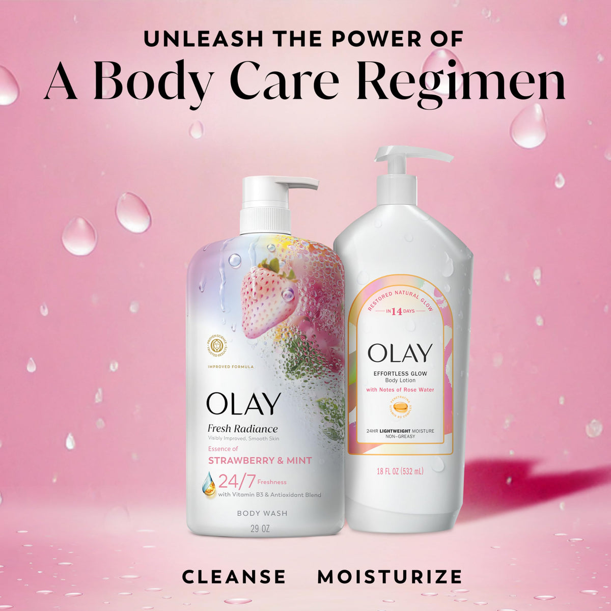 Olay Body Wash for Women, Fresh Radiance, 24/7 Skin-Loving Freshness, Visibly Radiant, Plant Based Cleansers, Vitamin B3 & Antioxidant Blend, For All Skin Types, Strawberry & Mint Scent, 29 fl oz Olay