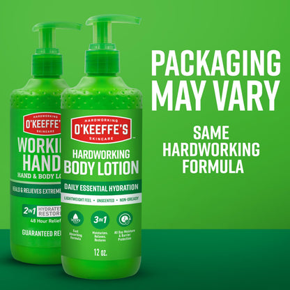 OKeeffes Hardworking Body Lotion, 12 oz Pump, Fragrance-Free Formula O'Keeffe's