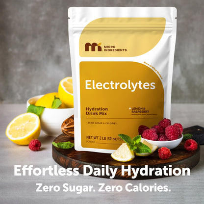 Micro Ingredients Electrolyte Powder, 2 lbs (139 Servings) | Lemon Raspberry Flavor | High Potassium (1,000mg) + Coconut Water & Real Lemon Juice Micro Ingredients