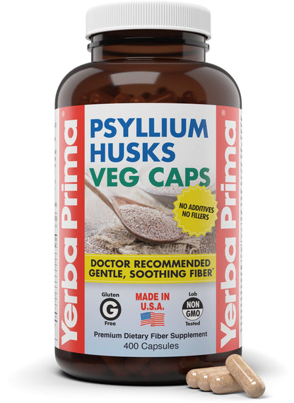 Yerba Prima Psyllium Husks Veg Caps, 400 Capsules (625mg) - Vegan, Non-GMO, Gluten Free, Colon Cleanser Yerba Prima
