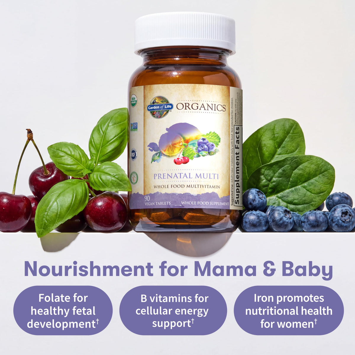 Garden of Life Organics Prenatal Multivitamin with Folate, B6, B12, D3 & Iron – Prenatal Vitamins for Women with Energy Metabolism Support for Healthy Fetal Development Garden of Life