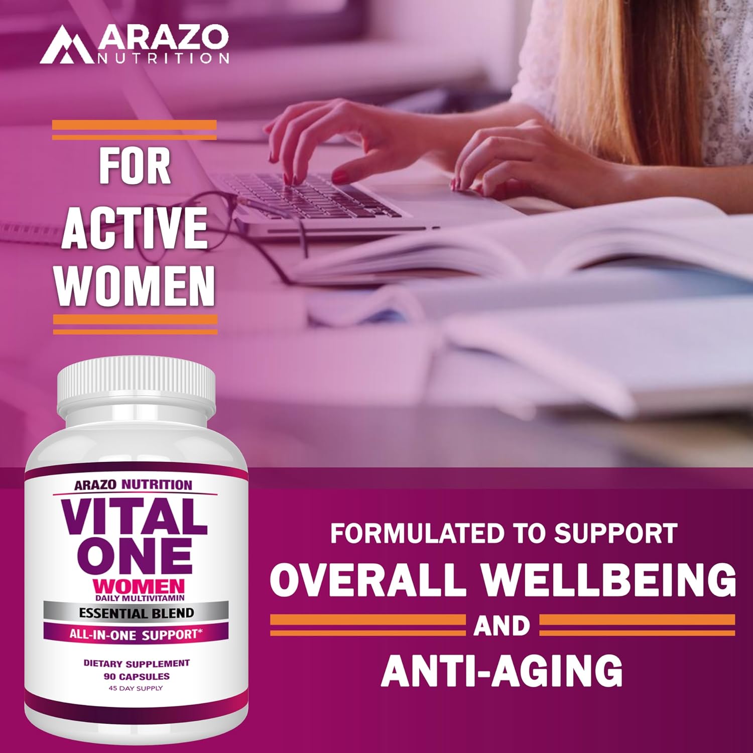 Arazo Nutrition Vital One Multivitamin for Women - Daily Wholefood Supplement - 90 Vegan Capsules Gsupps Australia