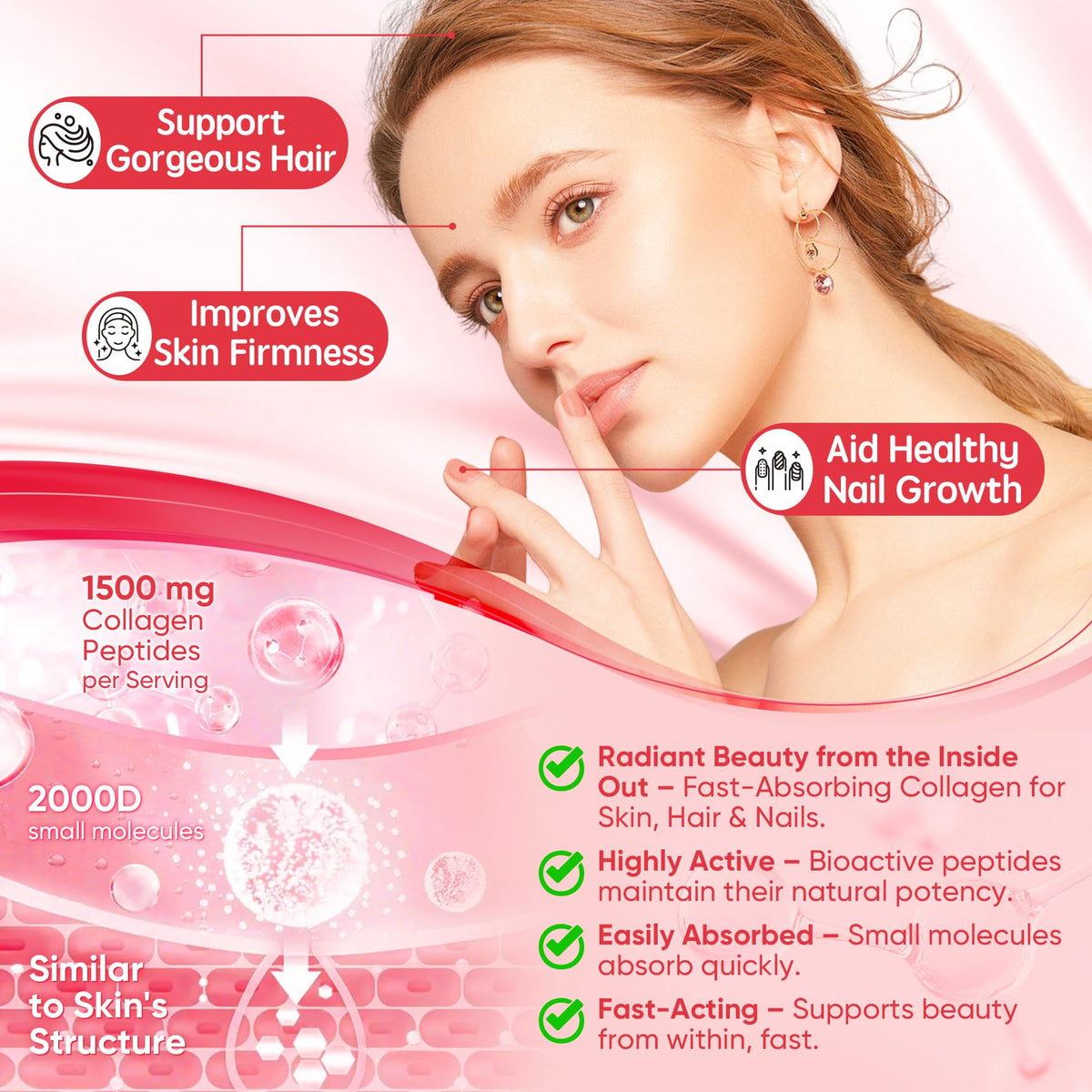 Collagen Peptide Gummies for Women & Men Sugar-Free, Multi Collagen Hydrolyzed w/ 1500mg Protein Type I,II,III,V,X, 5000mcg Biotin, Methylated B12, Vitamin C A E D3 B6 LILICARE