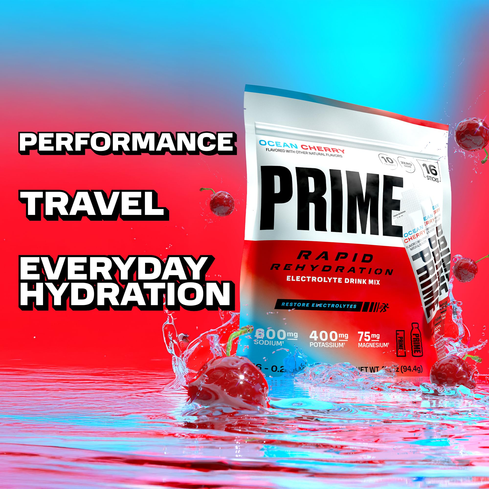 Prime Rapid Rehydration Electrolyte Powder Sticks, Ocean Cherry, Sugar Free Hydration Drink Mix with Sodium, Potassium, Magnesium & B Vitamins PRIME HYDRATION buy australia supplements
