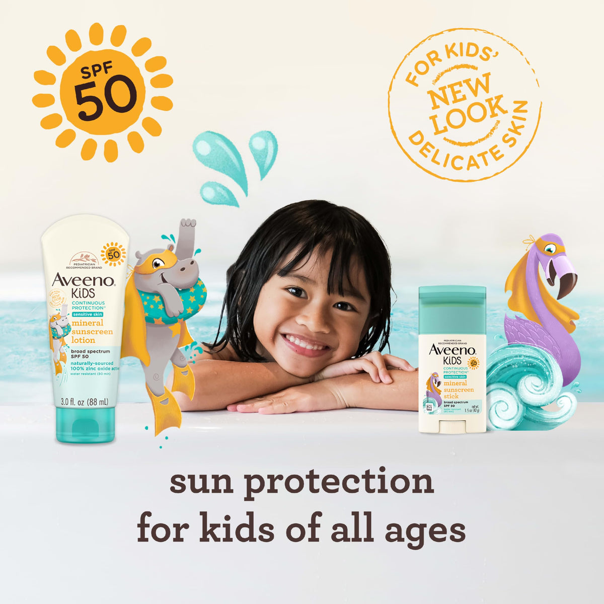 Aveeno Kids Zinc Oxide Sunscreen Stick SPF 50, 1.5 oz Aveeno