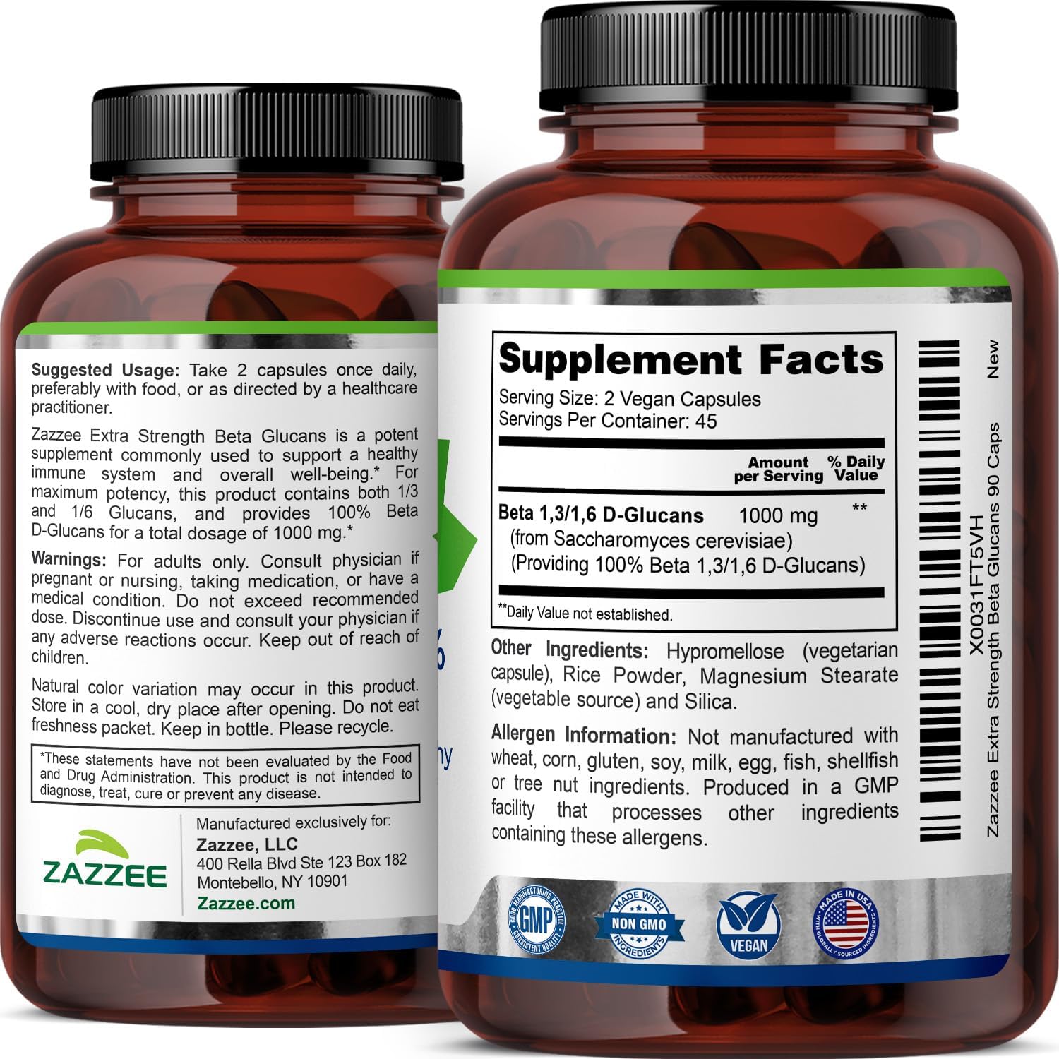 Zazzee Extra Strength 1,3/1,6 Beta Glucans, 1000mg Per Serving, 90 Capsules | Vegan, 100% Concentrated, Healthy Immune System Support, Non-GMO, Made in the USA Gsupps Australia