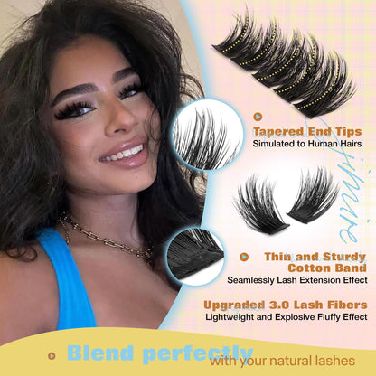 JIMIRE Manga Lash Clusters Wispy Fluffy Cluster Eyelash Extensions CC Curly 14-18MM Fluffy Eyelash Clusters Easy to Apply DIY Thick Volume Individual Lashes Extensions at Home 162Pcs Pack JIMIRE