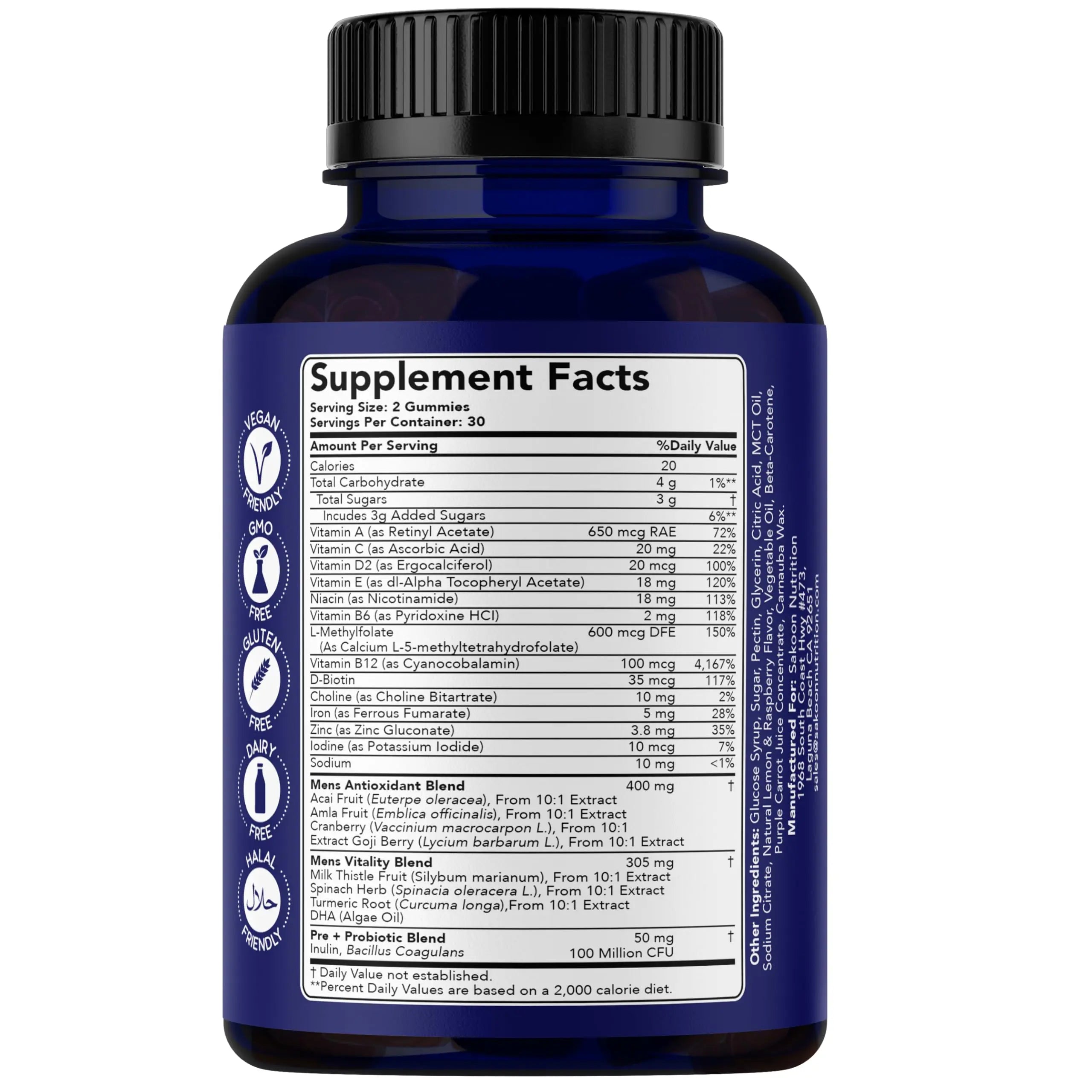 Sakoon nutrition Men's Multivitamin Gummies with Probiotics and Prebiotics, Adult Multivitamin A, C, D, E, B & More Sakoon nutrition buy australia supplements
