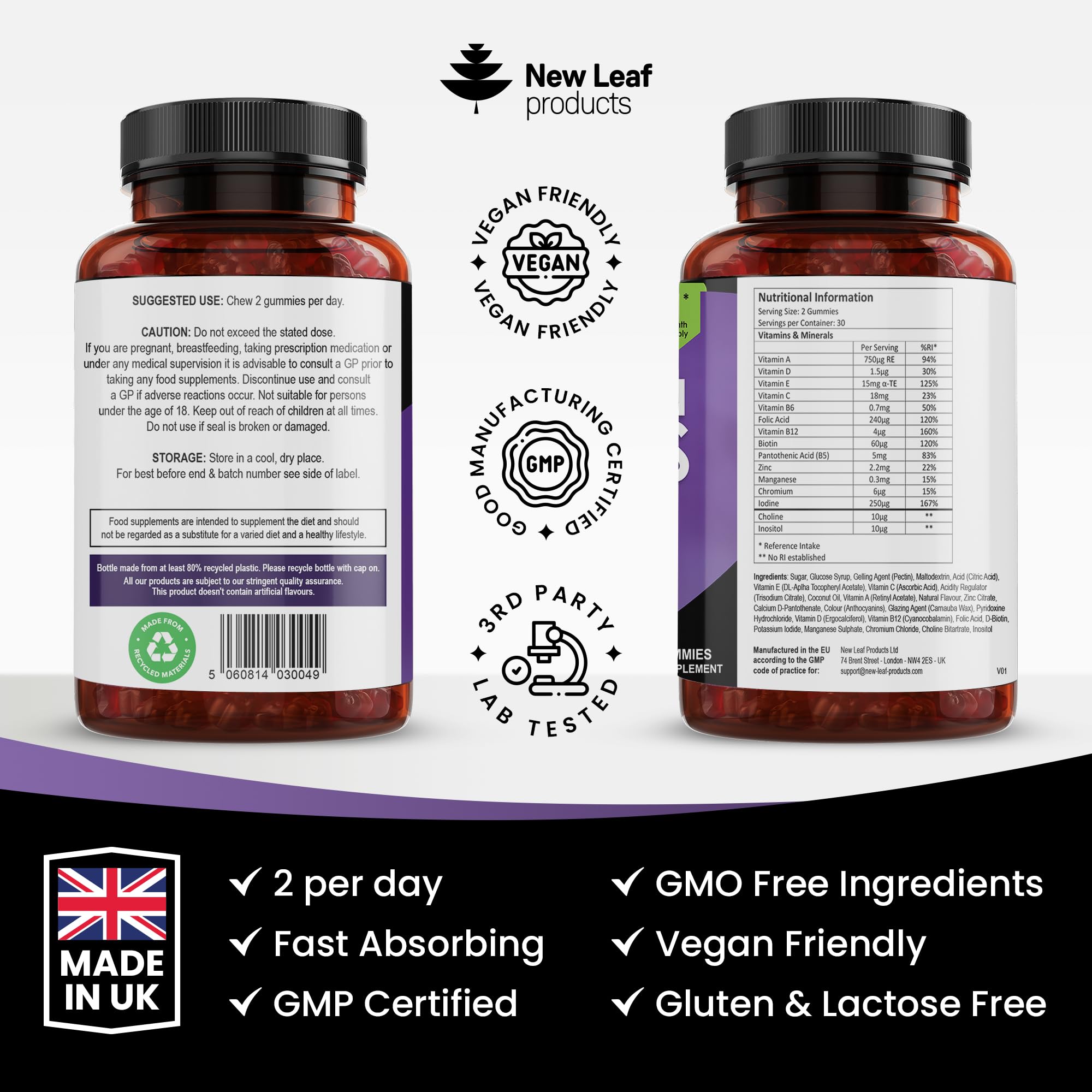 Multivitamin Gummies High Strength for Men Women - Vegetarian +14 Essential Vitamins NEW LEAF PRODUCTS buy australia supplements