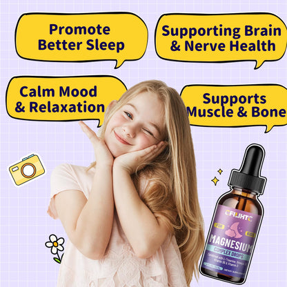 Kids Magnesium Liquid Drops-Magnesium Glycinate Liquid for Kids Supplement-w/L-theanine, Omega-3, Vitamin B6, D3 - for Sleep, Relaxation, Brain, Bones CFILIHTC