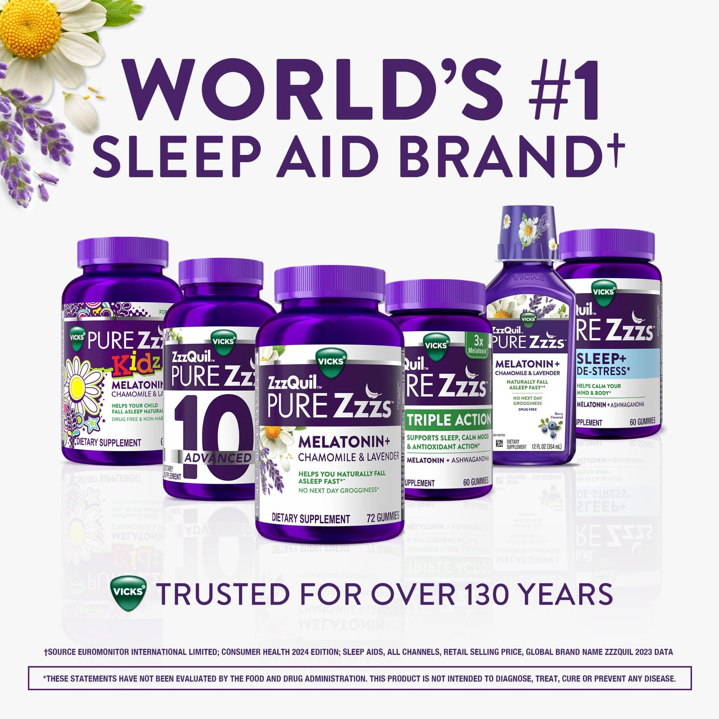 ZzzQuil Pure Zzzs Advanced Melatonin Gummies, Melatonin 10mg, Sleep Aid, with Chamomile & Lavender, Melatonin Sleep Gummies, Sleep Aids for Adults ZzzQuil