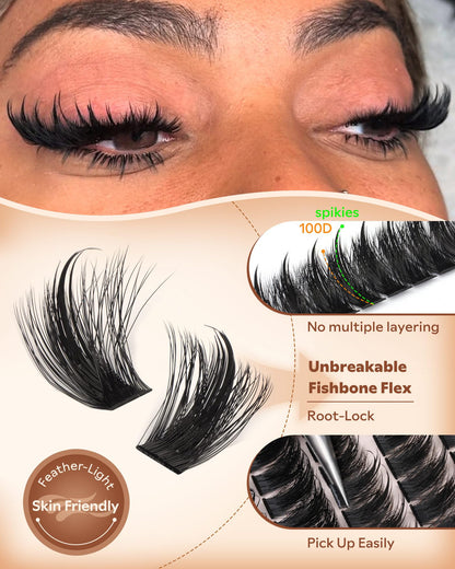 Goddvenus Manga Lash Clusters With Spikes Wispy Cluster Eyelash Extensions Fluffy Anime Eyelashes Clusters Reusable Faux Mink Fairy Individual Lash Extension (D Curve 12-18mm 204 pieces) Goddvenus