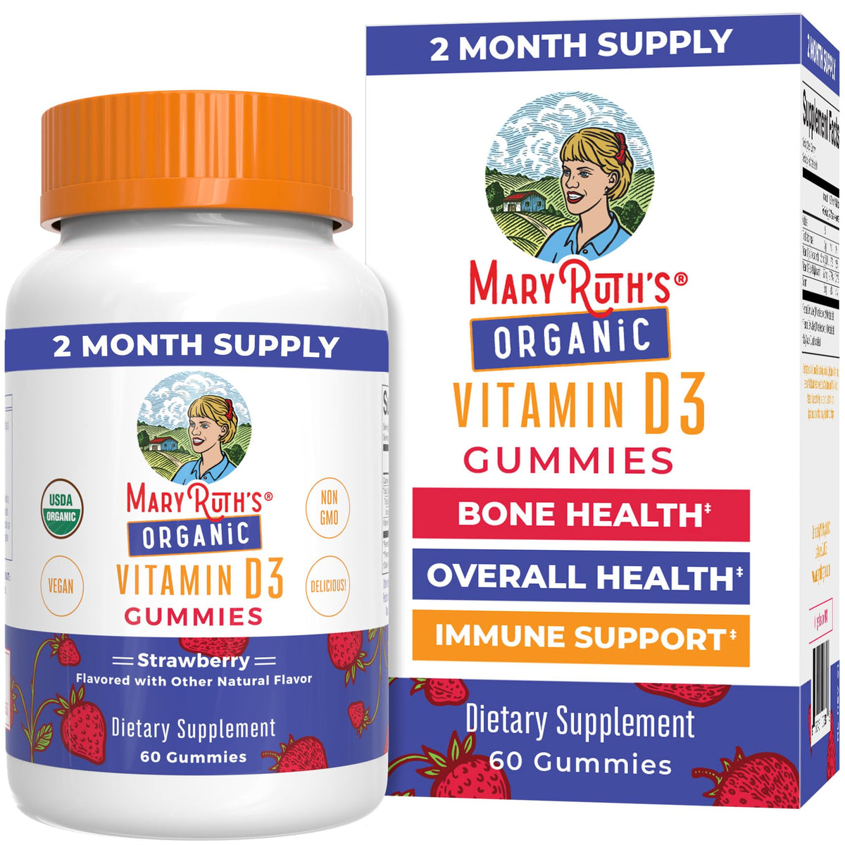 MARYRUTH'S Organic Vitamin D3 Gummies | 1000 IU | USDA Organic | Immune Support| Bone Health | Muscle Function | for Adults & Kids Ages 2+ MARYRUTH'S