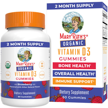 MARYRUTH'S Organic Vitamin D3 Gummies | 1000 IU | USDA Organic | Immune Support| Bone Health | Muscle Function | for Adults & Kids Ages 2+ MARYRUTH'S