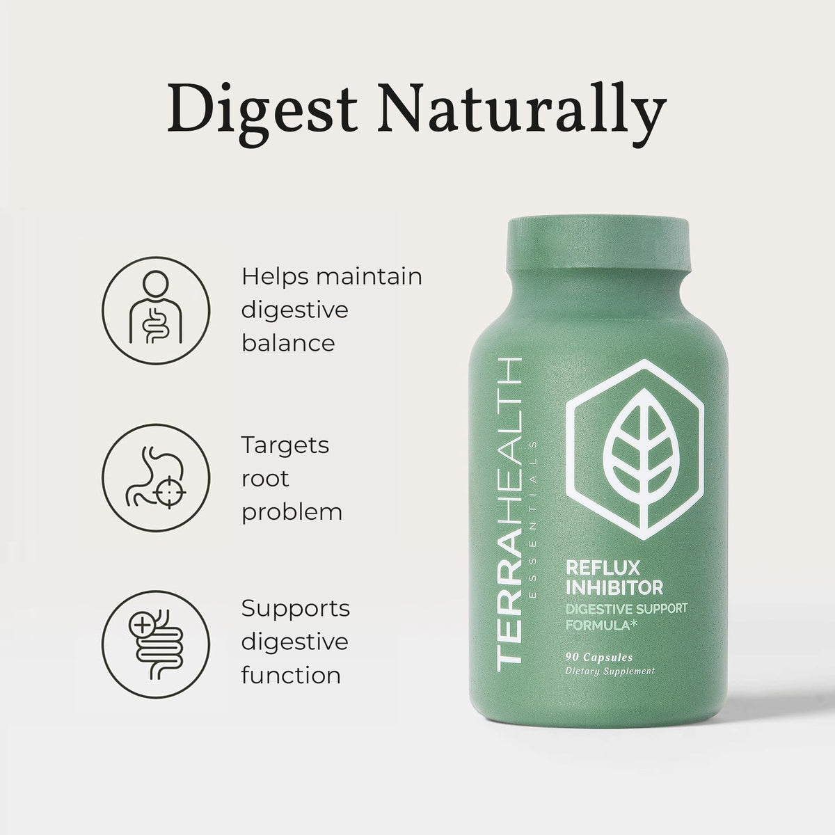 Terra Health Essentials Reflux Inhibitor - Digestive Supplement for Stomach Comfort, Acid Balance & Nutrient Absorption - Betaine HCL with Pepsin Terra Health Essentials