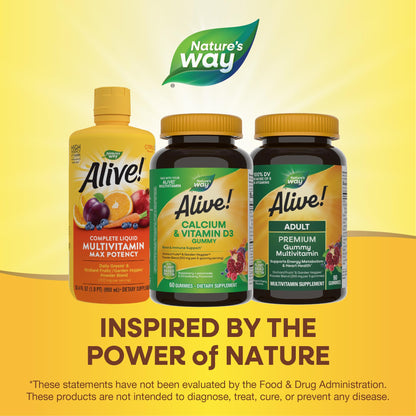 Nature’s Way Alive! Chewable Calcium Gummies with Vitamin D3, Daily Supplement Supports Healthy Bones and Teeth, and Muscle Function*, Strawberry and Raspberry Nature's Way