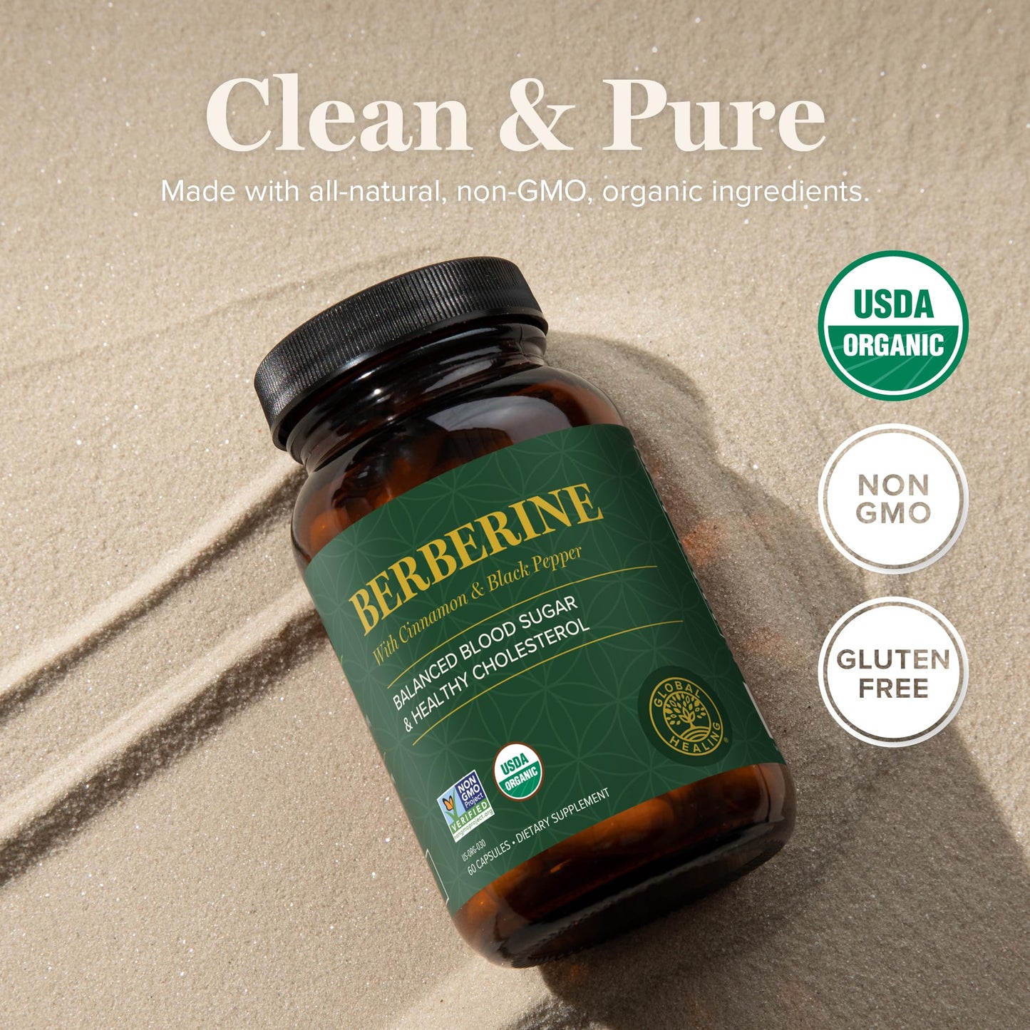 Global Healing Center - Organic Berberine (Berberina) with Ceylon Cinnamon & Black Pepper, 1200 mg- Extra Strength Berberine Supplement & Complex for Weight Loss (60 Capsules)