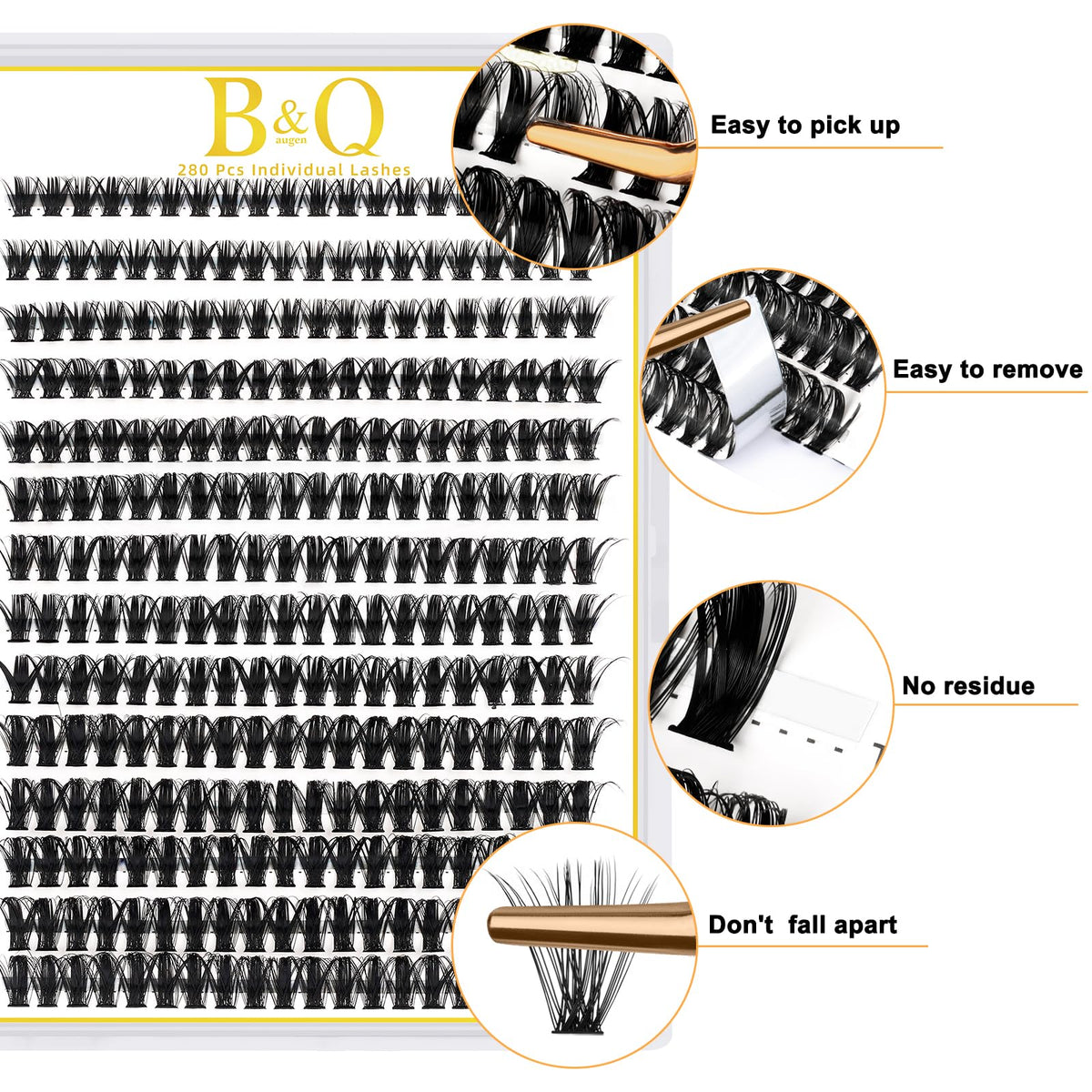 B&Q 40D D-Curl Lash Clusters 280PCS DIY Wispy Cat Eye Extensions B&Qaugen