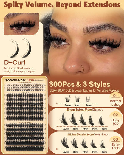 Spiky Manga Lash Clusters 12-20mm Anime Eyelash Clusters 300pcs Cluster Eyelash Extensions Fairy Eyelashes Cluster with Bottom Individual Lashes 80D+100D Volume DIY Lash Extension by TOOCHUNAG TOOCHUNAG