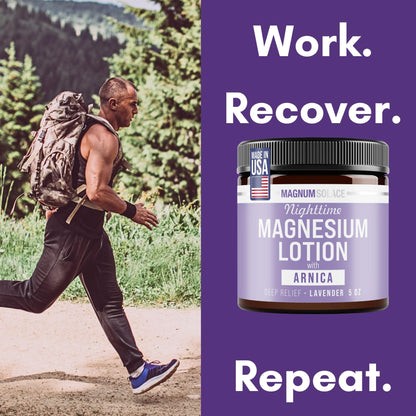 Magnum Solace Nighttime Magnesium Lotion with Arnica – Highly Concentrated Magnesium for Muscles & Joints – Apply to Legs or Feet Before Bed – Skin-Friendly Magnum Solace